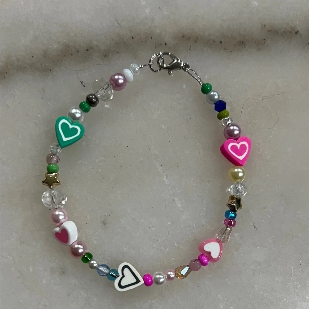 Handmade Colorful Heart Beaded Bracelet Y2K Cute Aesthetic Charm Jewelry